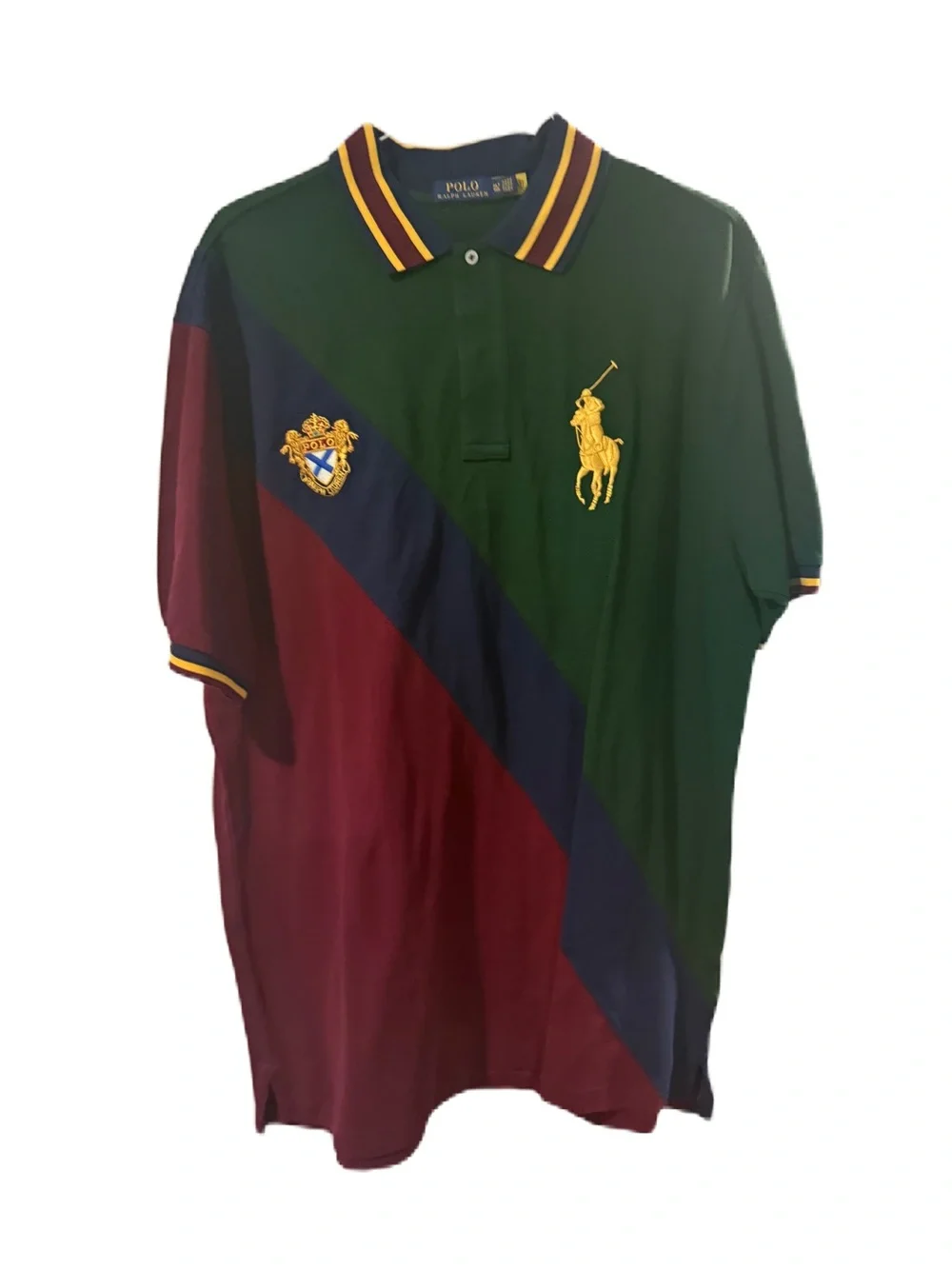 Polo by Ralph Lauren Green, Maroon & Navy Colorblock Polo Gold Embroidery NWT